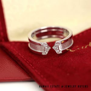 Cartier 8.2g 18KWG Double C Diamond Ring Size 57/8