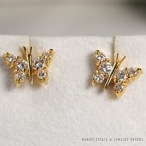 Diamond Butterfly 18K Yellow Gold Stud Earrings