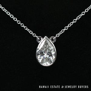 2.4g 14KWG 1.55ct PEAR SHAPED DIAMOND NECKLACE 19 INCH LENGTH