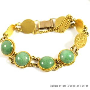 Natural Jadeite Apple Green 22K Yellow Gold Link Bracelet