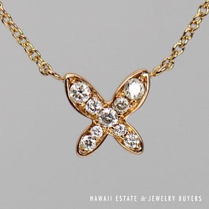 2.7g 18KYG 0.12ctw Diamond VS/GH Butterfly Adjustable Pendant 16 Inch