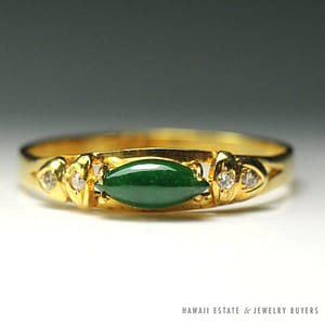 Vintage Imperial Dark Green Translucent Jade 14K Yellow Gold Ring (SZ 6)