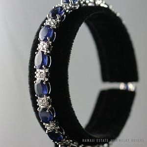 Blue Sapphire & Diamond 14k White Gold Tennis Bracelet 7"