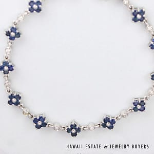 2.50ctw Sapphire 0.33ctw Diamond SI/GH 18K White Gold Bracelet Size 7.25
