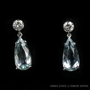Aquamarine & 0.94CT Diamond 14k White Gold Tear Drop Earrings