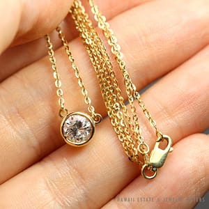 1CT Round Brilliant Diamond Bezel Set 14k Yellow Gold Choker Necklace 16"