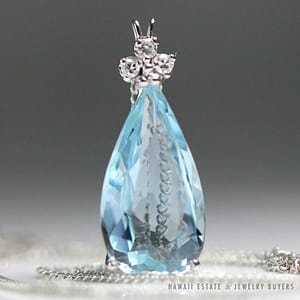 Natural Aquamarine & Diamond 18K White Gold Drop Necklace & Pendant