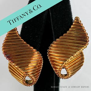 Vintage Tiffany & Co. Ribbed Ribbon 18K Yellow Gold 1992 Earrings
