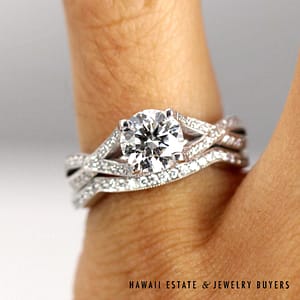 Tacori 5.4g 18KWG 0.81ct AGS F SI1 Ideal RBC Diamond with 0.43ctw Diamond Fitted Wedding Set Size 3.5