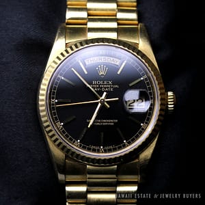 Rolex Men's Black President 34mm 18238 Day-Date 18k Yellow Gold Watch w/ Warranty