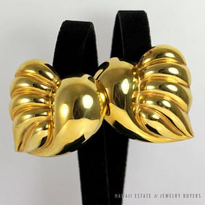 Vintage Vesco 18K Yellow Gold Anthurium Leaf Clip On Earrings