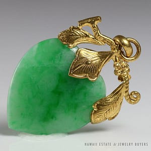 Natural Green Jadeite Jade 22k Yellow Gold Shield Pendant w/ Appraisal