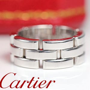 Cartier Maillon Panthere 3 Row Link 18K White Gold Ring Size 5.75 w/ box