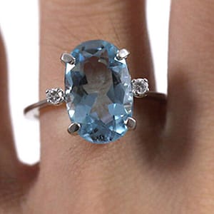 Vintage Aquamarine Diamond White Gold Ring (SZ 6)