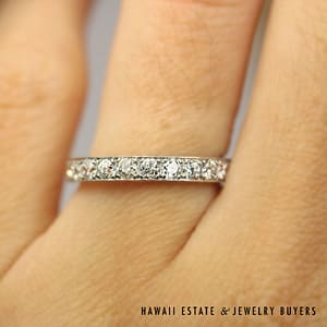 Vintage 1.25CTW Old European Cut Diamond Eternity Platinum Band Size 4.5