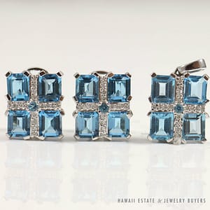 Sky Blue Topaz & Diamond 18K White Gold Earrings & Pendant Set