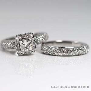 1.38CTW Princess Cut Diamond 14K White Gold Engagement Ring w/ 1.20CTW Band