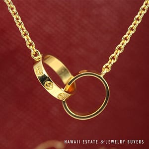 Cartier Double Love 7g 18K Yellow Gold Necklace 17 Inch with Box and Papers