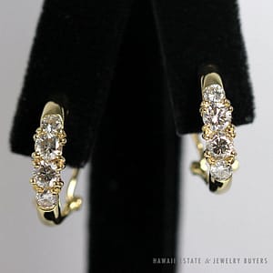 1.32CTW Diamond 18k Yellow Gold Omega Back Post Earrings