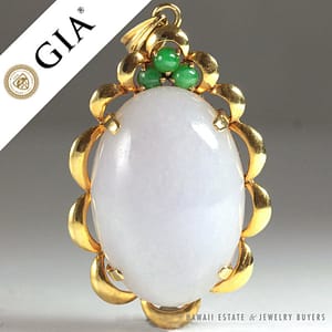 GIA Natural Lavender Jade Oval 14k Yellow Gold Pendant