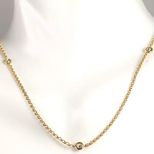 Bezel Set Station Diamond 14k Yellow Gold Choker Necklace 16"