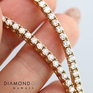 10.99CTW G VS Round Brilliant Diamond 4 Prong 14K Yellow Gold Tennis Necklace
