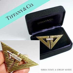 Tiffany & Co. Rare 0.50CTW Diamond Triangle Wings 18k Yellow Gold Brooch w/ Box