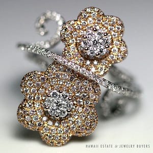 1.6CTW Diamond Pave 18K Rose Gold White Gold Floating Flower Ring (SZ 4.75)