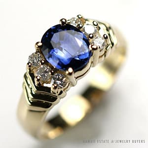 Natural Blue Sapphire & Diamond 14K Yellow Gold Ring w/ Appraisal (SZ 6.5)