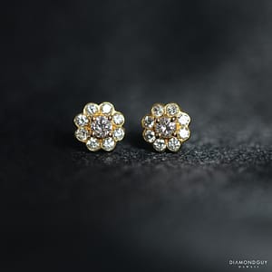 2.1g 18KYG 0.75ctw DIAMOND FLOWER CLUSTER STUD EARRINGS