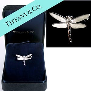 Tiffany & Co. Mini Dragonfly 18K White Gold Brooch Pin W/ Box