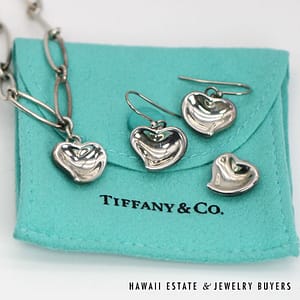 Tiffany&Co Elsa Peretti Full Heart Earrings/Bracelet/Pendant Set w/ Bag