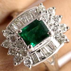 Vintage Natural Emerald & 1.17CTW Diamond 18K White Gold Ring
