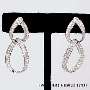 4.20ctw Diamond SI/FG Pave Ribbon Dangle 18K Gold Earrings 44mm