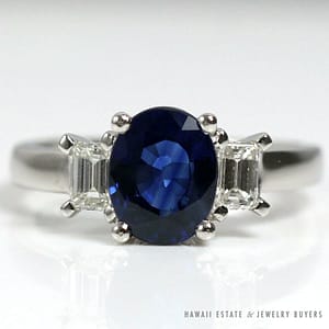1.55CT Natural Blue Sapphire & Diamond Platinum Ring (SZ 4) w/ Appraisal