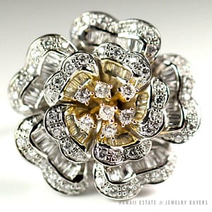 2.55CTW Diamond Two Tone Chrysanthemum Flower 18K White Gold Ring (SZ 6.5)