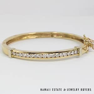 25.4g 14KYG 1.75ctw DIAMOND HINGED BANGLE BRACELET SIZE 6.25
