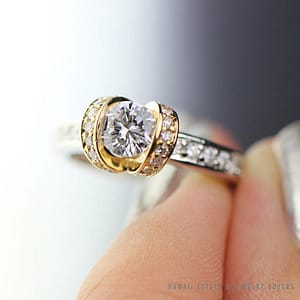 0.50CT Diamond Ribbon Design Two Tone Platinum & 18k Engagement Ring Size 4.75