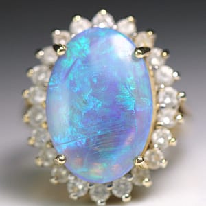 Natural Australian Blue-Green Opal & Diamond 14K Yellow Gold ring