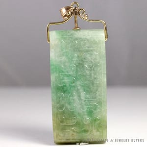 Antique Jadeite Jade Green Belt Piece with Removable 14K Yellow Gold Pendant