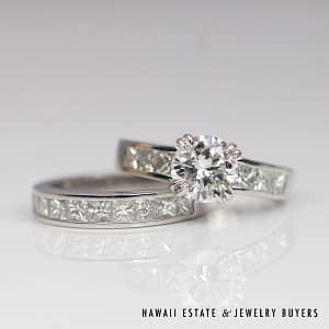 1.24CT Round Brilliant GIA Certified Diamond 1.50CTW Platinum Wedding Set Size 4