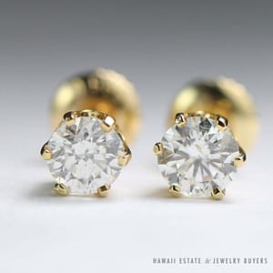 0.80CTW Round Brilliant 14k Yellow Gold Stud Screw Back Earrings