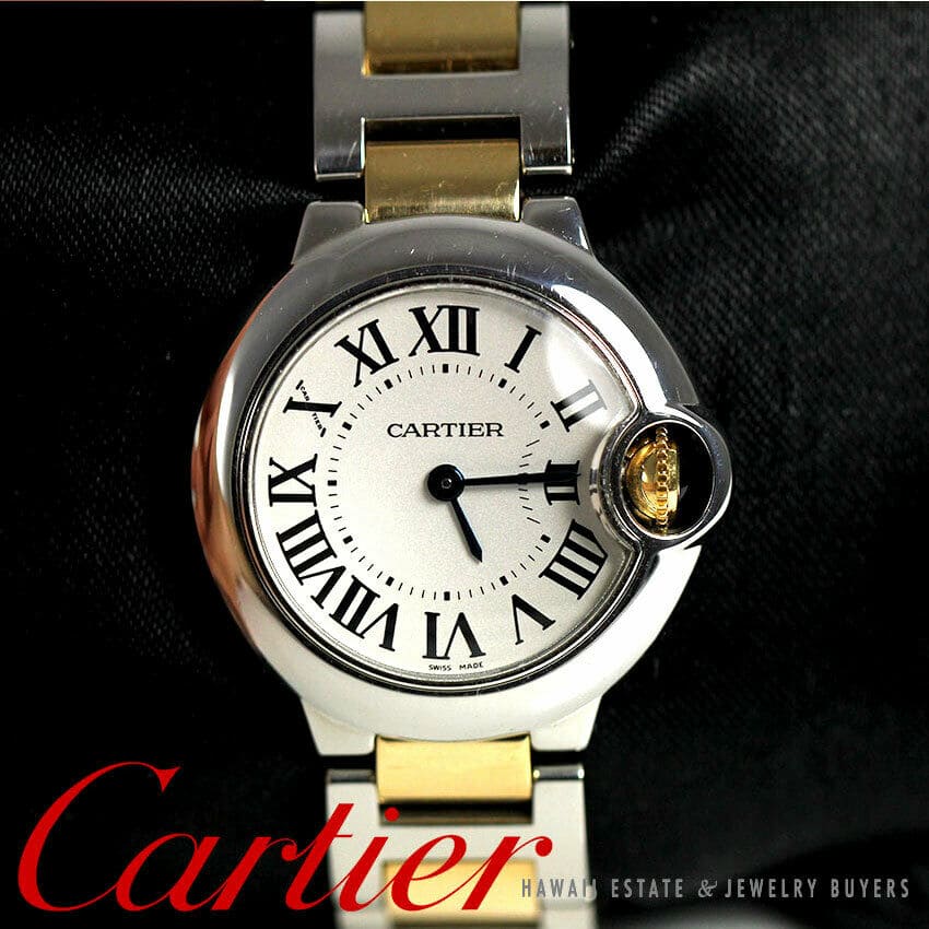 Cartier Ballon Bleu 18k Yellow Gold Stainless Steel 28mm Ladies Watch w/ Pouch